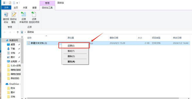 從回收站恢復(fù)步驟二